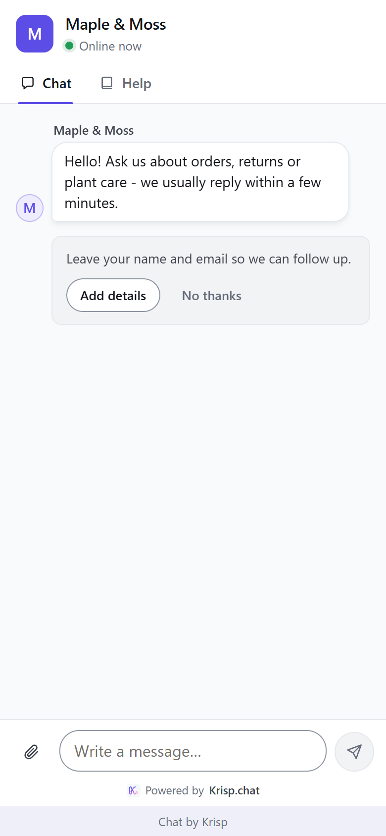The hosted chat page on a phone.